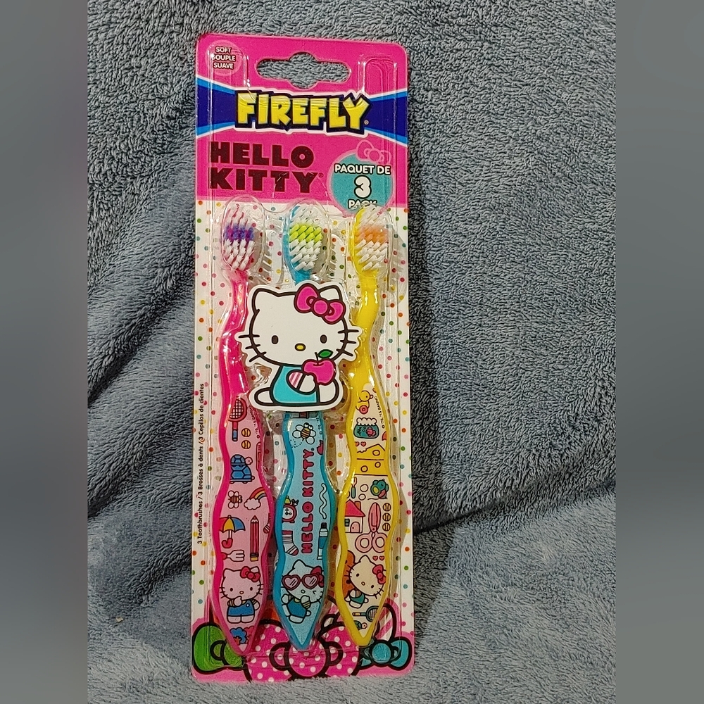 Hello Kitty Kids Toothbrush Set Of 3 - Pink, Blue, Yellow